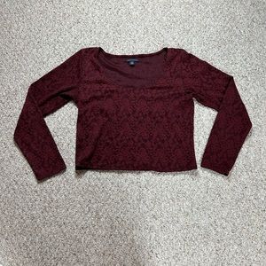 American Eagle Outfitters Women's XL Maroon Burgandy Long Sleeve Lace Crop Top